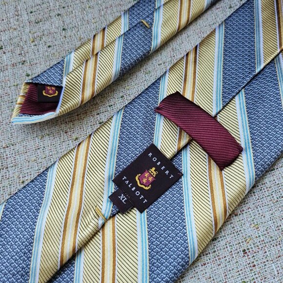 Robert Talbott Men Tie 100% Silk Necktie Gray/Gold Striped Necktie Made in USA - Picture 7 of 10